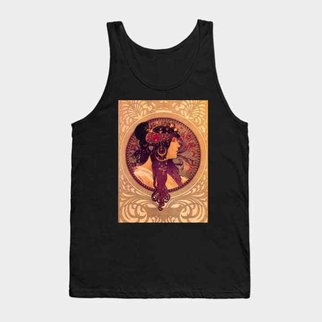 Spanish Gypsy Girl Art Nouveau Ornate Painting Alfons Mucha Gift Tank Top by twizzler3b